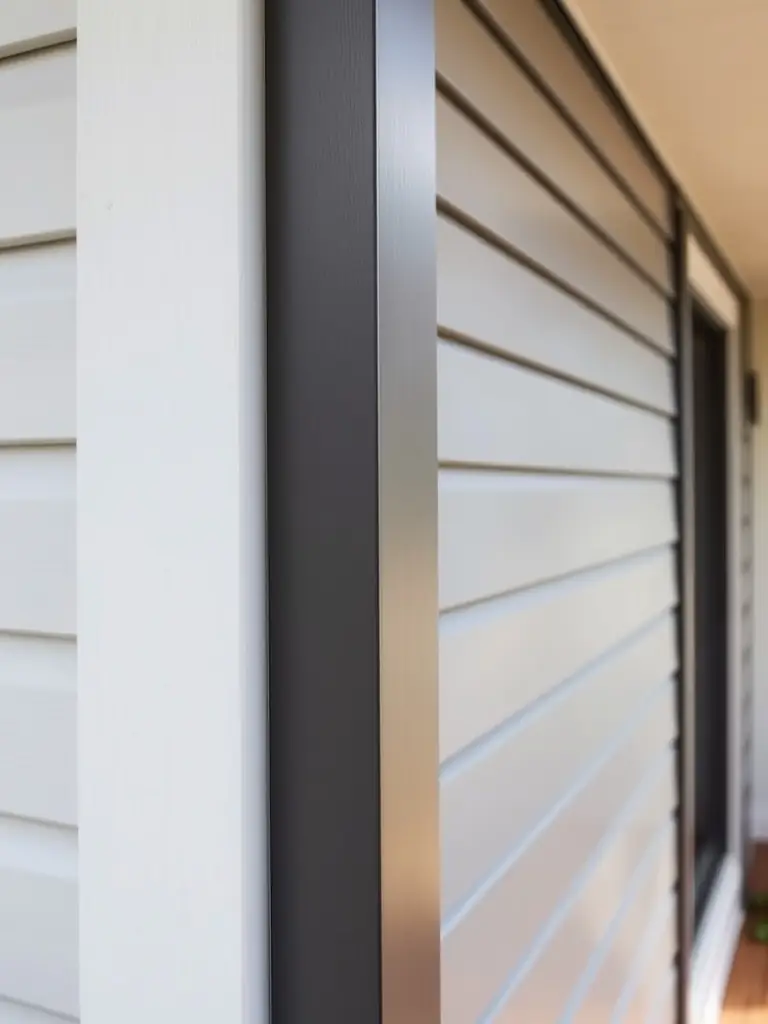 A wide shot of a commercial building with newly installed steel siding, emphasizing the modern design and durability of the material. The building is a light gray color, with large windows and a sleek, minimalist aesthetic. The image should convey professionalism and quality.